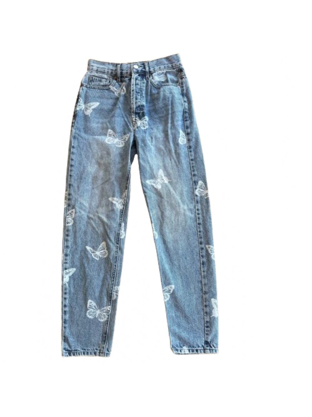 Pacsun Butterfly Skinny Jeans Acid Wash Button Fly Ultra High Rise Slim 24 Light